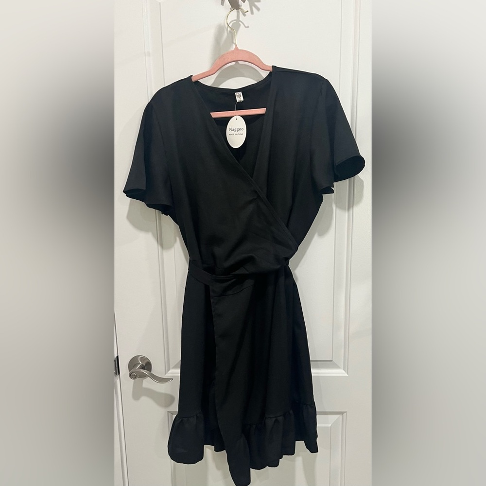 Ag Adriano Goldschmmied Black Wrap Midi Dress